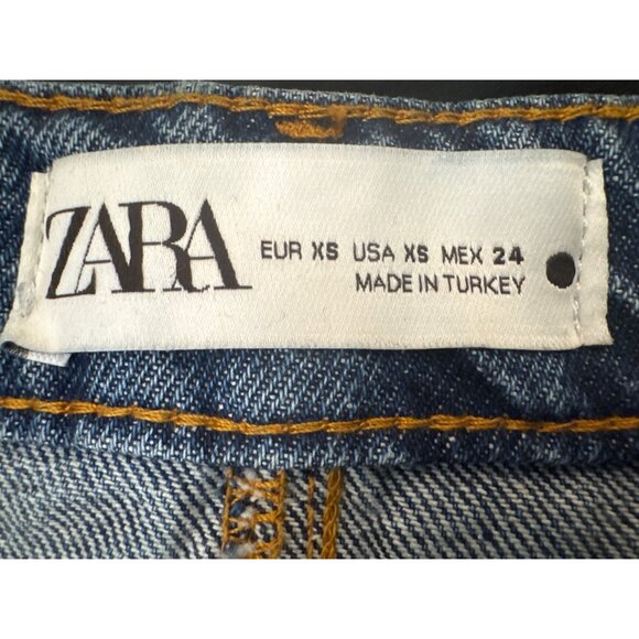 Zara Denim Maxi Skirt XS High Waist Distressed Hem Blue - Picture 4 of 13